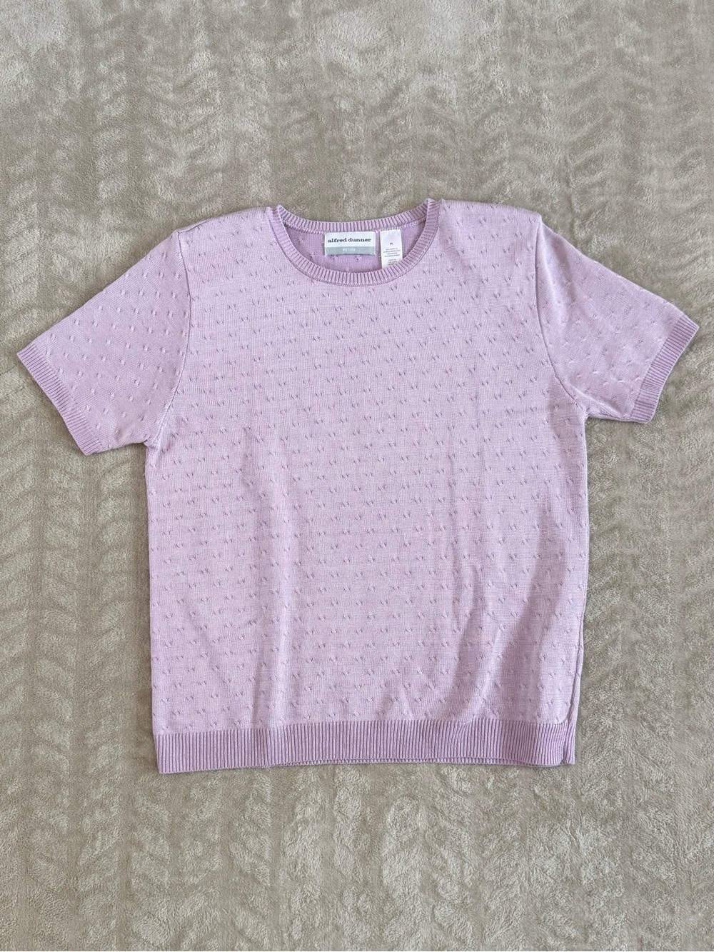 ALFRED DUNNER Pointelle Textured Short Sleeve Sweater | Lilac Lavender |  Large